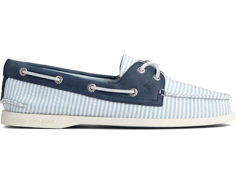 Sperry Authentic Original Seersucker Stripe Boat Shoes - Women's Boat Shoes - Blue [TA0965871] Sperr